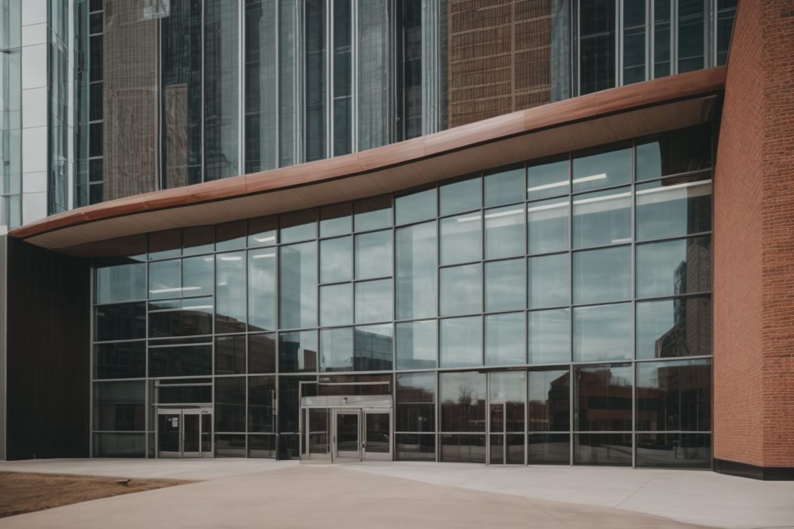 Modern commercial building in Kansas City with window tinting