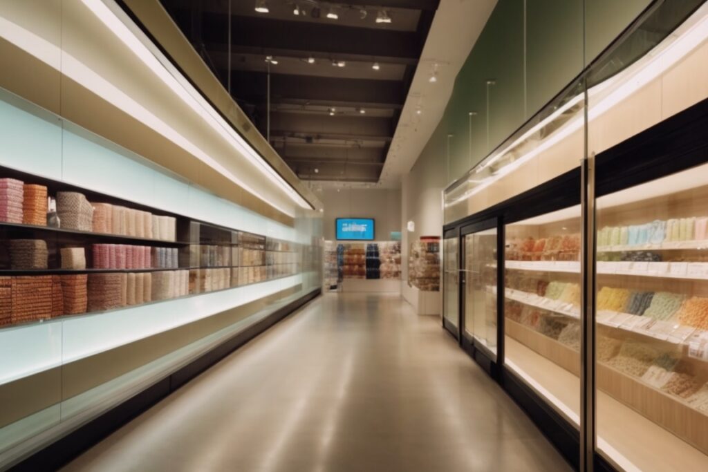 Retail store interior with opaque privacy window films and vibrant displays