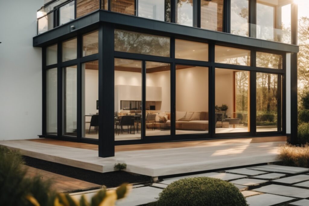 modern house with climate control window films, reducing indoor heat gain in summer