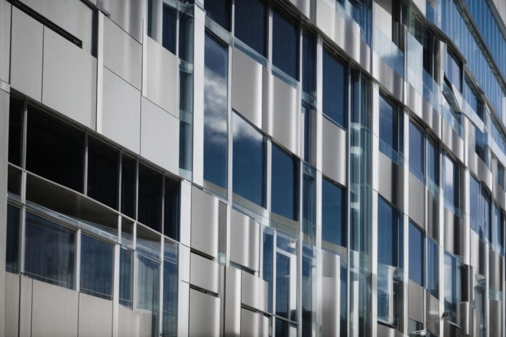 Kansas City office building with visible energy-efficient window films