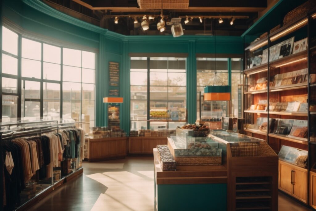 Kansas City retail store interior with vibrant, fade-proof displays and sunlit windows