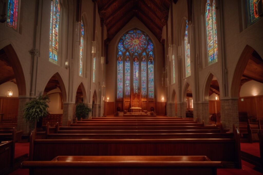 Kansas City church interior with UV protected stained glass windows