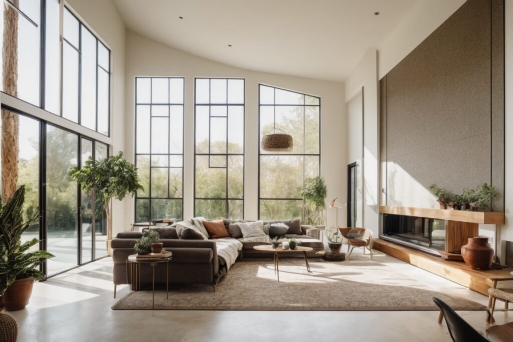 Interior of a home showcasing energy saving window film on large windows